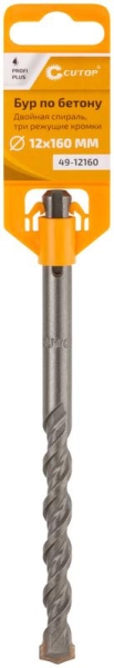 Бур по бетону Profi Plus двойн. спираль три пылеотводящие кромки 12х160мм Cutop 49-12160
