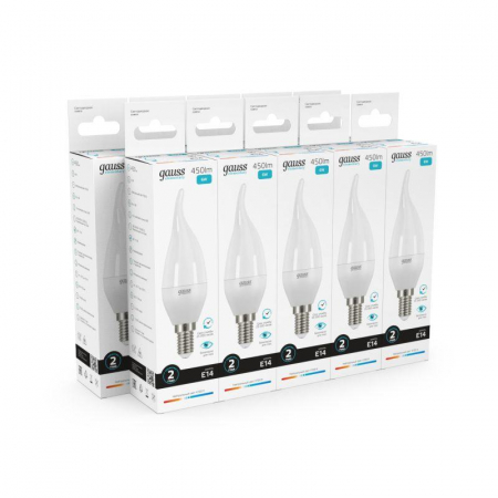 Лампа светодиодная Elementary 6Вт свеча на ветру 4100К нейтр. бел. E14 450лм GAUSS 34126