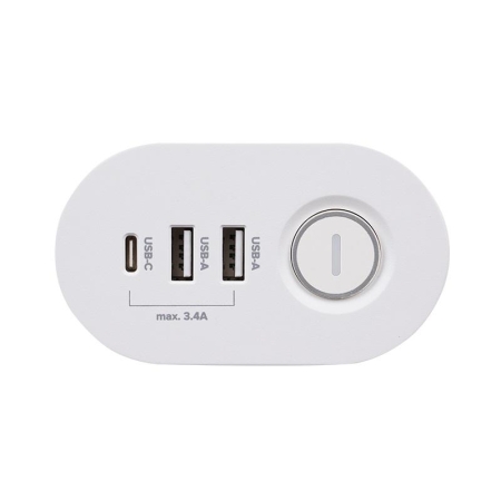 Удлинитель 3х1.5м на струбцине с заземл. с выкл. 3 USB выхода (2А+1С) IP20 ПВС 3х1 ETD-03U-150-wh (3х1.5) бел. JAZZway 5059535