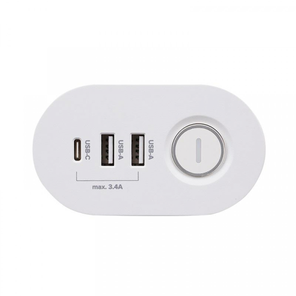 Удлинитель 3х1.5м на струбцине с заземл. с выкл. 3 USB выхода (2А+1С) IP20 ПВС 3х1 ETD-03U-150-wh (3х1.5) бел. JAZZway 5059535