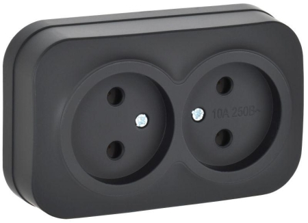 Розетка 2-м ОП GLORY РС22-2-ХЧм 10А без заземл. без защ. шторок черн. матов. IEK ERH20-K02M-10