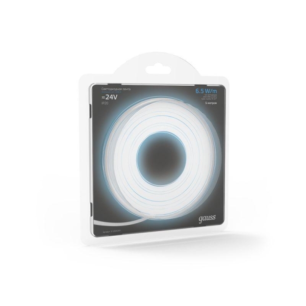 Лента светодиодная Black 2835/120-SMD 6.5Вт/м 5000К холод. бел. IP20 600лм/м 24В (блист.5м) GAUSS 312000265