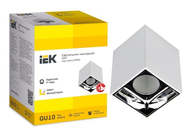 Светильник 4112 накладной поворотный GU10 бел./хром пласт. IEK LT-UPB0-4112-GU10-1-K23
