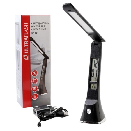 Светильник светодиодный настольный UF-821 C02 7Вт дисплей смена цвет. темп кожа черн. Ultraflash 15179