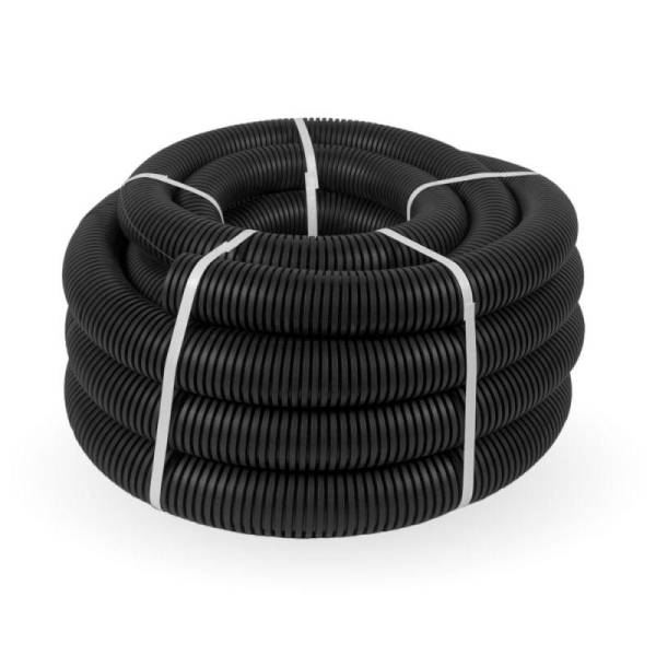 Труба гофрированная ПВХ легкая d63мм с протяжкой 350 Н черн. (уп.15м) Промрукав PR01.0091