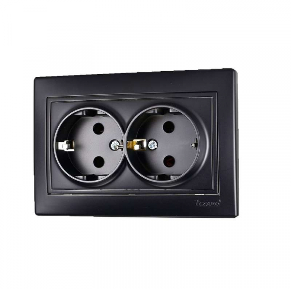 Розетка 2-м СП Mira 16А IP20 с заземл. керамика черн. бархат LEZARD 701-4242-127