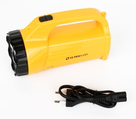 Фонарь аккумуляторный LED3819CSM 9LED + 12SMD 2 режима аккум. SLA 220В желт. Ultraflash 12860