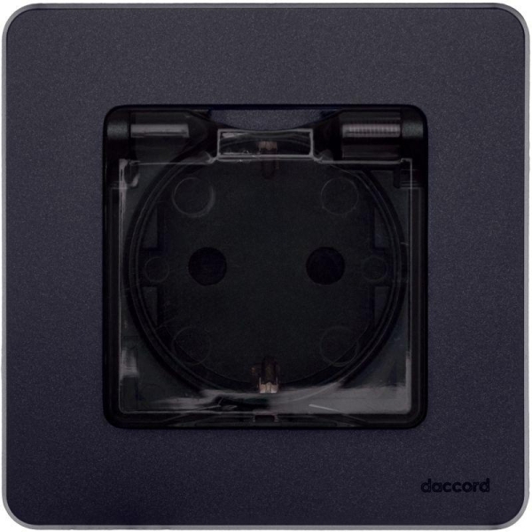 Розетка 1-м СП Inspiria 16А IP44 250В 2P+E защ. шторки с крышкой немецк. стандарт механизм антрацит IEK 673743