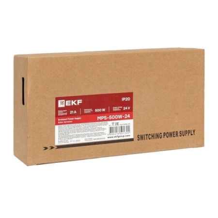 Блок питания на монтажную панель 500Вт Uвх 220В AC m Uвых 24В DC постоянного тока EKF MPS-500W-24