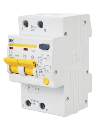 Выключатель автоматический дифференциального тока 2п C 10А 30мА тип AC 4.5кА АД-12 KARAT IEK MAD10-2-010-C-030