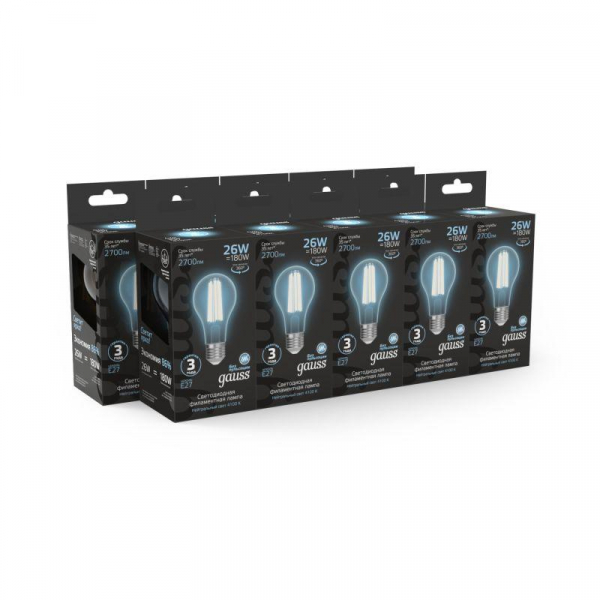 Лампа светодиодная филаментная Black Filament 26Вт A70 грушевидная 4100К нейтр. бел. E27 2700лм GAUSS 102902226