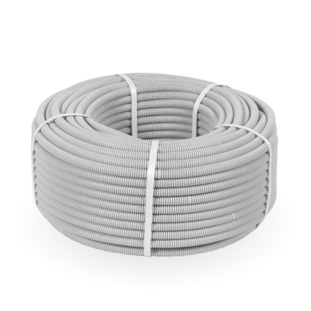 Труба гофрированная ПВХ сверхтяжелая d16мм с протяжкой 1100 Н сер. (уп.50м) Промрукав PR.0116325