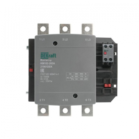 Контактор 265А 220В АС АС3 АС4 1НО+1НЗ КМ-102 DEKraft 21961DEK