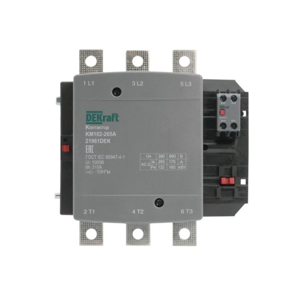 Контактор 265А 220В АС АС3 АС4 1НО+1НЗ КМ-102 DEKraft 21961DEK