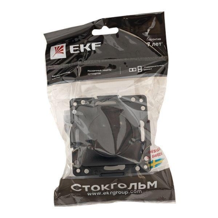 Розетка 1-м СП Стокгольм 16А IP44 с заземл. защ. шторки с крышкой механизм черн. PROxima EKF EZR16-028-10-44