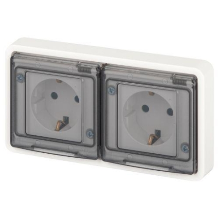 Розетка Эксперт 11-2523-01 2х2P+E гориз. IP55 16А-250В СУ бел. Эра Б0063276