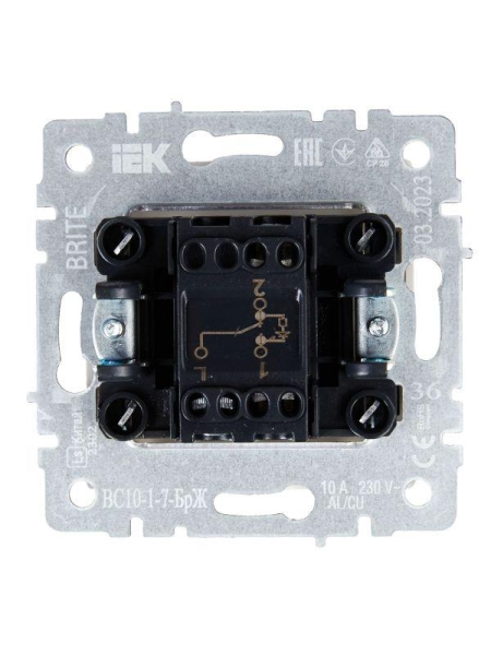 Выключатель проходной 1-кл. СП BRITE ВС10-1-7-БрЖ 10А с индик. механизм жемчуж. IEK BR-V12-1-10-K36