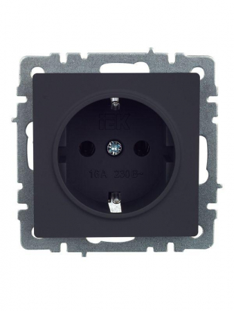 Розетка 1-м СП BRITE РС11-1-0-БрГ 16А с заземл. без защ. шторки механизм графит IEK BR-R11-16-K53