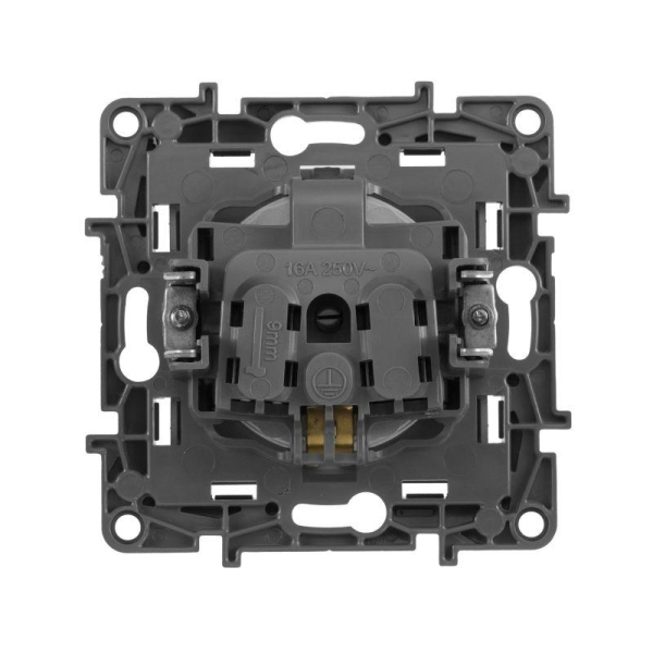 Розетка 1-м СП Etika 16А IP20 250В 2P+E с заземл. немецк. стандарт винтов. клеммы механизм алюм. IEK 672421