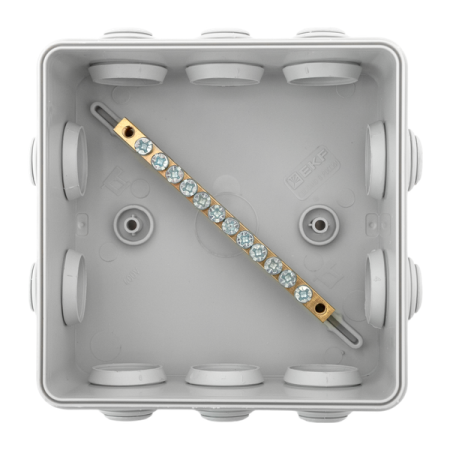 Коробка уравнивания потенциалов КУП-030-014 100х100х50 IP55 с крышкой наружн. для прямого монтажа 10 мембр. вводов сер. EKF plc-kmr-030-014-g