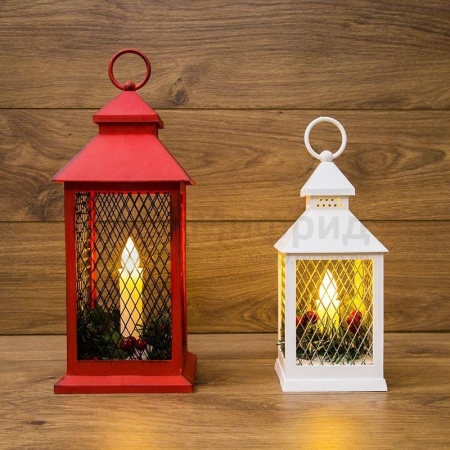 Фонарь декоративный 10.5х10.5х24см тепл. бел. со свечкой корпус бел. Neon-Night 513-042