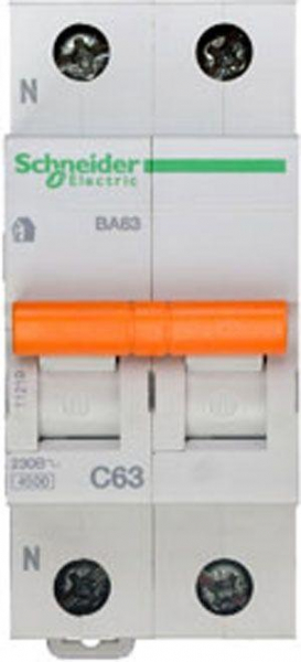 Выключатель автоматический модульный 2п (1P+N) C 63А 4.5кА BA63 Домовой SchE 11219