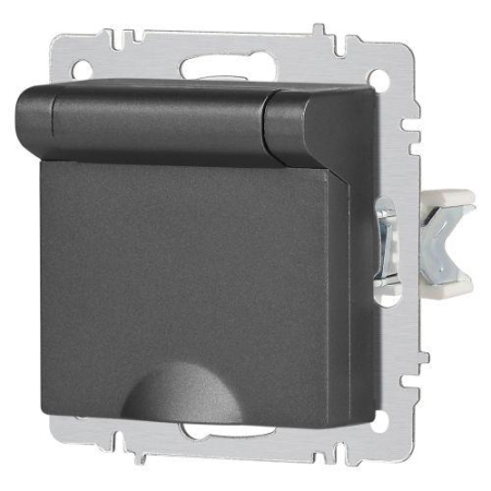 Розетка 1-м СП Accent 6-203-07 16А IP20 250В 2P+E Schuko с крышкой AL/CU графит Intro Б0063441