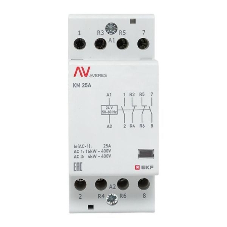 Контактор модульный КМ 25А 2NC+2NO 24В AC (2 мод.) AVERES EKF km-av-2-25-22-24V