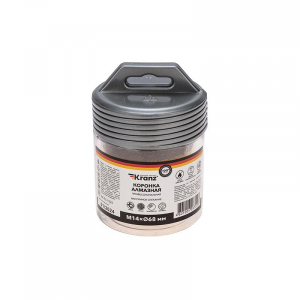 Коронка алмазная профессиональная по керамограниту и железобетону М14 вакуумное спекание 68мм для УШМ Kranz KR-92-1025