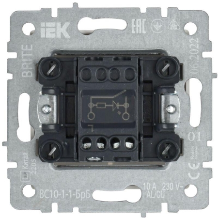 Выключатель 1-кл. СП BRITE ВС10-1-1-БрБ 10А с индик. механизм бел. IEK BR-V10-1-10-K01