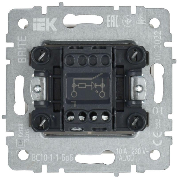 Выключатель 1-кл. СП BRITE ВС10-1-1-БрБ 10А с индик. механизм бел. IEK BR-V10-1-10-K01