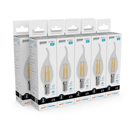 Лампа светодиодная филаментная Filament Elementary 10Вт свеча на ветру 4100К Е14 670лм GAUSS 42120