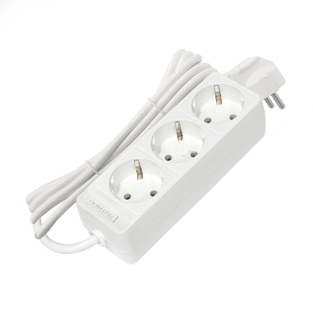 Удлинитель 3х3м с заземл. 10А IP20 2.2кВт ПВС 3х0.75 бел. DOMTOK 2375