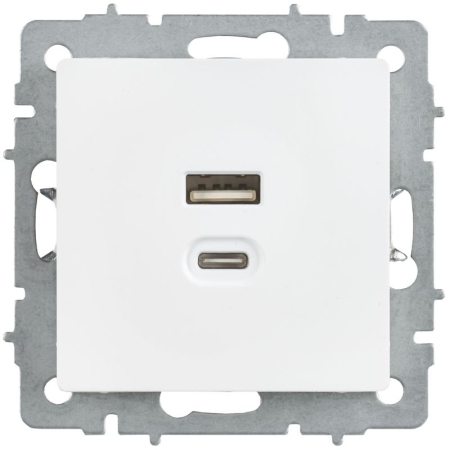 Розетка СП BRITE РЮ11-2-БрАБ USB A+C 45Вт высокоскор. заряд. арктич. бел. IEK BR-U22-045-K91