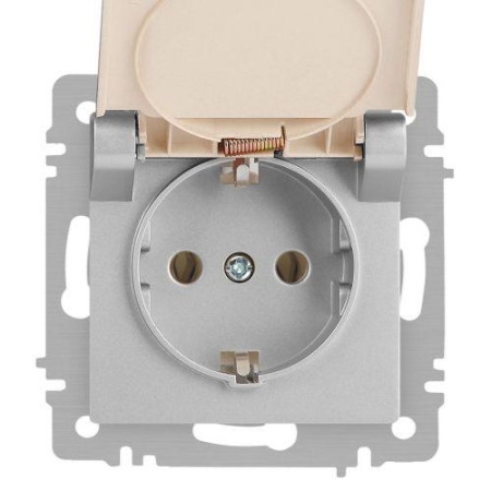 Розетка 1-м СП Accent 6-203-03 16А IP20 250В 2P+E Schuko с крышкой алюм. Intro Б0063721