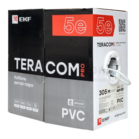 Кабель витая пара F/UTP кат.5E 4 пары 24 AWG solid PVC сер. (м) TERACOM PRO EKF TRP-5EFTP-04PVC-GY-IN3