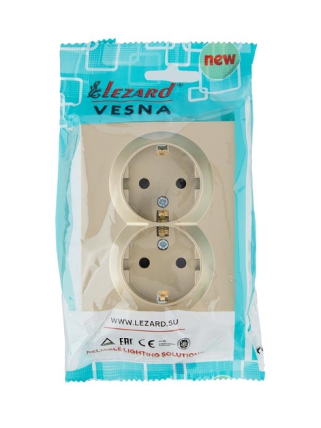 Розетка двойная VESNA с защитой от детей ПБТ зол. LEZARD 742-3600-178B