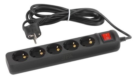 Удлинитель 5х3м с заземл. 10А с выкл. ПВС 3х0.75 черн. UX-5es-3m-B Эра Б0057731