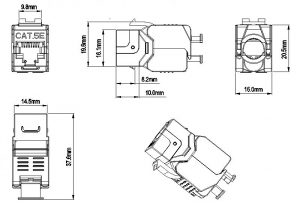 Вставка Keystone Jack RJ-45(8P8C) кат. 5e экранир. 180град. Toolless KJ8-8P8C-C5e-180-TLS-SH-F-WH бел. Hyperline 426191