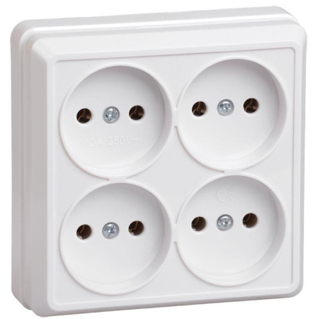 Розетка 4-м ОП Октава 10А IP20 без заземл. бел. GENERICA ERO40-K01-10-DC
