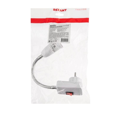 Переходник-светильник для крепления в штепсельной сетевой розетке переходник цокольный гибкий 220В-Е27 150мм с выключателем Rexant 80-1194