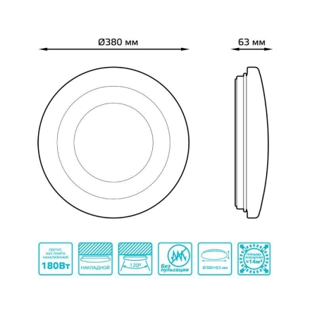 Светильник светодиодный 380х63 24Вт 4000К IP20 1560Лм круг (динозавр) настенно-потолочный накладной GAUSS 941411224D