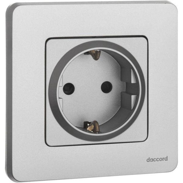 Розетка 1-м СП Inspiria 16А IP20 250В 2P+E защ. шторки немецк. стандарт механизм алюм. IEK 673732