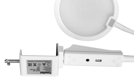 Светильник светодиодный KD-837 C01 LED наст.на струбц. 7Вт 230В 450лм сенс рег.ярк и цвет.темп USB-5В 1А бел. Camelion 13884