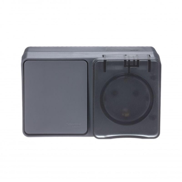 Блок ОП AtlasDesign PROFI IP54 (розетка 1-м 16А заземл. защ. шторки + 1-кл. выключатель 10А) антрацит SE ATN544070