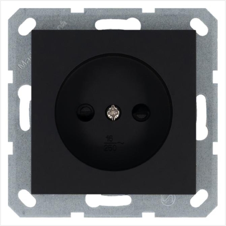 Розетка 1-м 16А IP20 без заземл. защ. шторки механизм черн. матов. soft touch Jasmart G5503PB