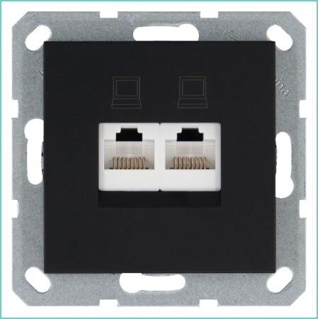 Розетка компьютерная 2-м RJ45 IP20 кат. 6 механизм черн. матов. soft touch Jasmart G6108PB