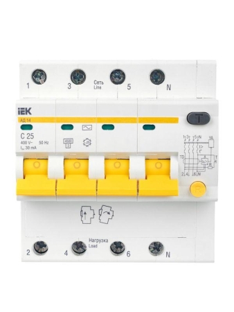 Выключатель автоматический дифференциального тока 4п C 25А 30мА тип AC 4.5кА АД-14 KARAT IEK MAD10-4-025-C-030