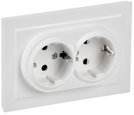 Розетка 2-м СП BRITE РС12-3-БрАБ 16А в сборе с заземл. без защ. шторок арктич. бел. IEK BR-R21-16-K91-F