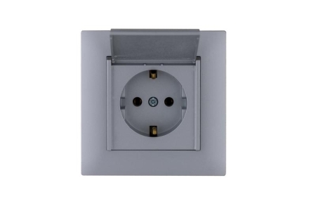 Розетка 1-м с крышкой Karea RIZZ STAR с заземл. сер. Makel 88065029
